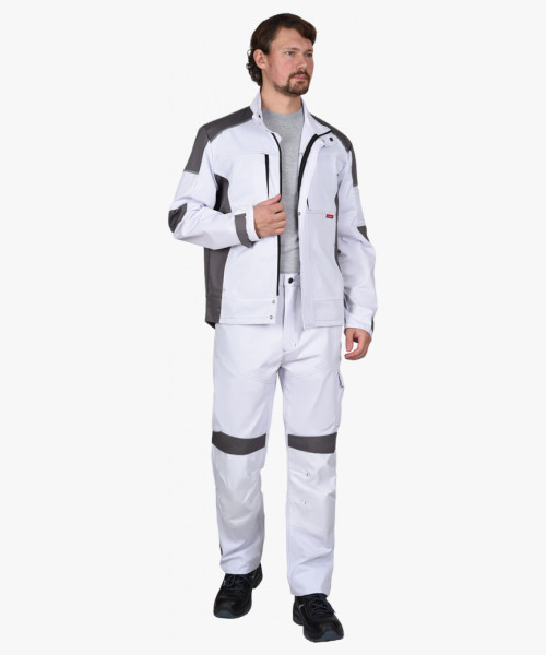 Костюм СИРИУС-ЦИТРИН куртка, брюки белый со средне-серым