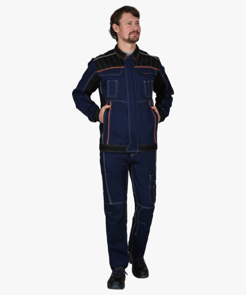 Куртка СИРИУС-ПРЕСТИЖ кор., синяя с черным и оранжевой отделкой