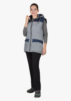 Жилет СИРИУС-ЕВРОНИКА утепленный светло-серый с тёмно-синим с капюшоном с флисовой подкладкой