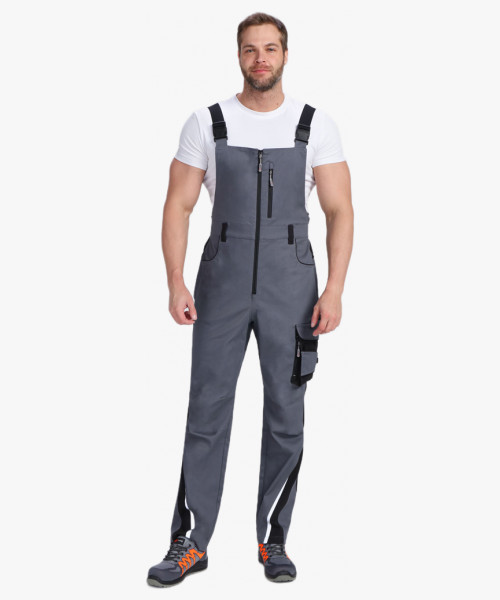 Костюм мужской летний ProfLineLeader-2 (тк.Хлопок/Спандекс,260) полукомбинезон, серый/черный