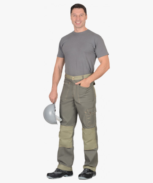 Брюки СИРИУС-ВЕСТ-ВОРК т.оливковый со св.оливковым пл. 275 г/кв.м