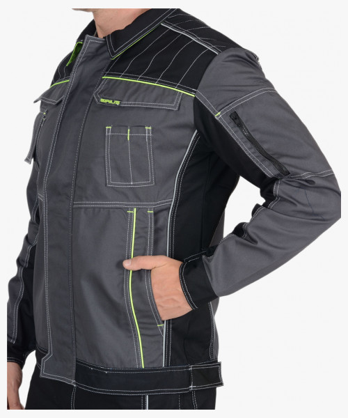 Куртка СИРИУС-ПРЕСТИЖ короткая, темно-серая с лимонным кантом