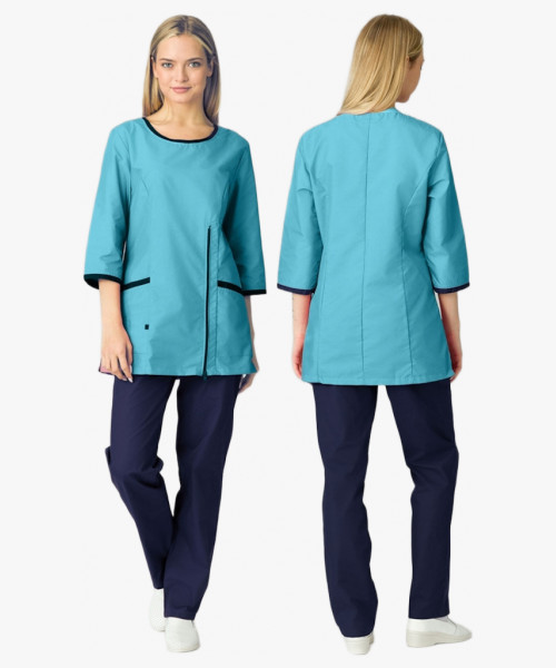 Женский костюм Вояж (ткань ТиСи), светло бирюзовый/темно синий