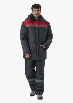 Костюм зимний Труженик-Ультра-2 (тк.Оксфорд) п/к, т.серый/красный