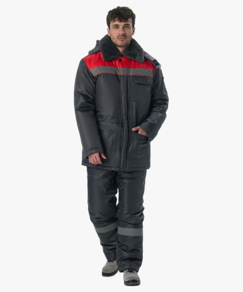 Костюм зимний Труженик-Ультра-2 (тк.Оксфорд) п/к, т.серый/красный