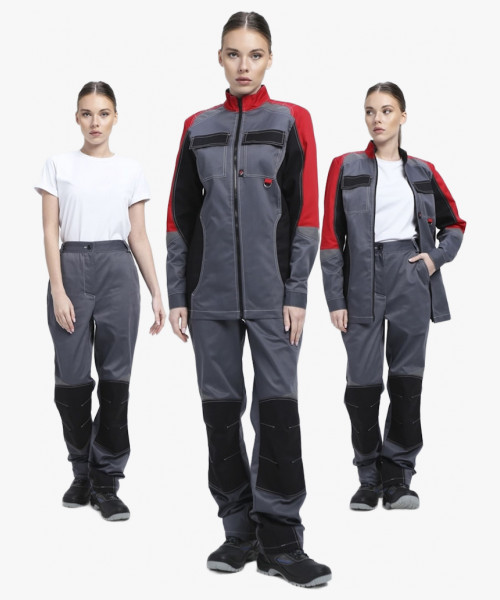 Костюм женский Вектрон-1 (тк.Смесовая,240) брюки, серый/красный/черный