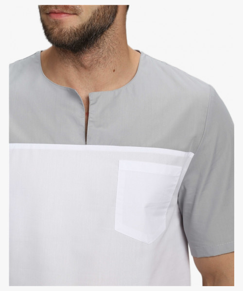 Мужской костюм Стоматолог (ткань ТиСи), серый/белый