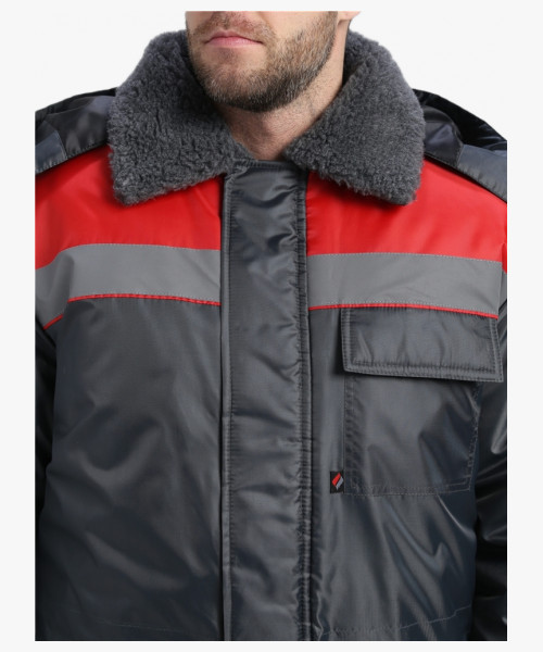 Куртка зимняя для бригадира NEW (тк.Оксфорд), т.серый/красный