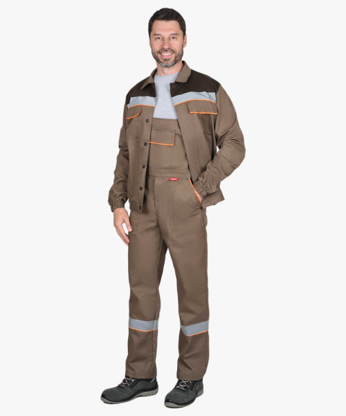 Костюм СИРИУС-МАСТЕР летний: куртка, полукомбинезон, кофейный с тёмно-коричневой отделкой