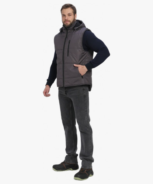 Жилет утепленный с капюшоном Респект (тк.Таслан), т.серый