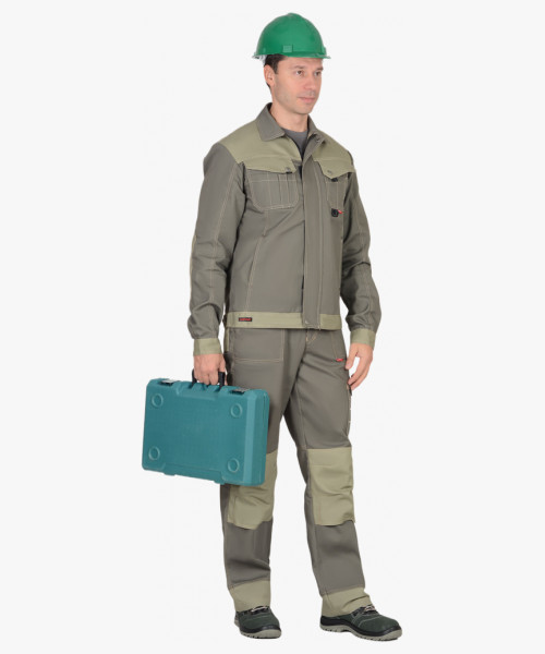 Костюм СИРИУС-ВЕСТ-ВОРК куртка кор., п/к т.оливковый со св.оливковым пл. 275 г/кв.м