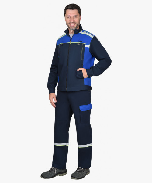 Костюм СИРИУС-ПРАКТИК-ЛЮКС-РОСС куртка, п/к т.синий с васильк. 80% х/б,  пл. 260 г/кв.м