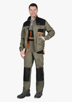 Костюм СИРИУС-МАНХЕТТЕН куртка кор., п/к  оливковый с оранжевым и чер. тк. мех. стрейч пл 260 г/кв