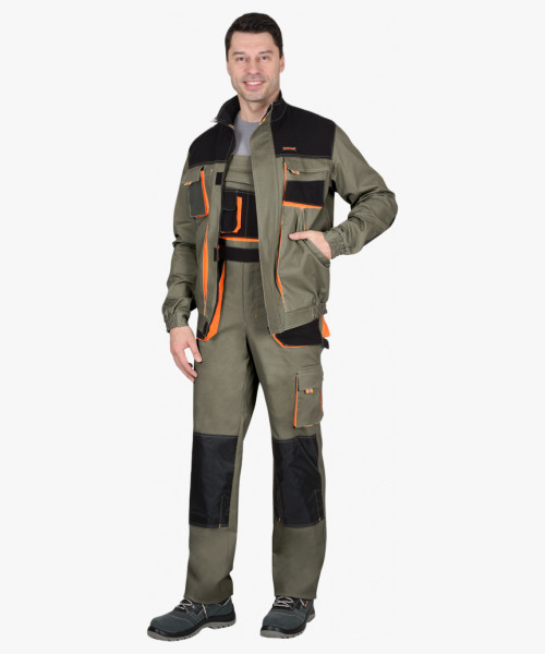 Костюм СИРИУС-МАНХЕТТЕН куртка кор., п/к  оливковый с оранжевым и чер. тк. мех. стрейч пл 260 г/кв