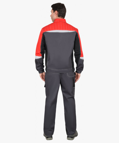Костюм СИРИУС-ФАВОРИТ-МЕГА мужской летний, куртка и брюки, серый с красным и черным, СОП