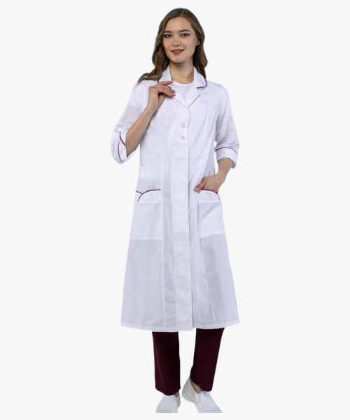 Халат женский Римма (тк.ТиСи), белый/брусничный