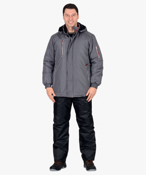 Куртка СИРИУС-АЛЕКС тёмно-серая с красной отделкой