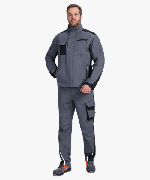 Костюм мужской летний ProfLineLeader-1 (тк.Хлопок/Спандекс,260) брюки, серый/черный