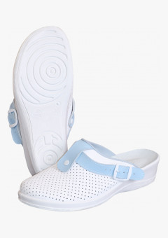 Туфли Сабо КОМФОРТ белые с голубым нат.кожа