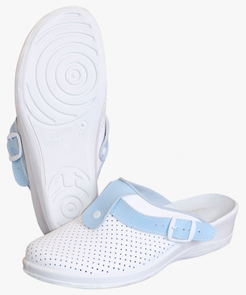 Туфли Сабо КОМФОРТ белые с голубым нат.кожа