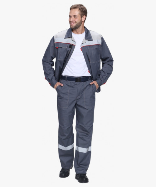 Костюм Флофт-1 Премиум СОП (тк.Смесовая,240) брюки, т.серый/серый/красный