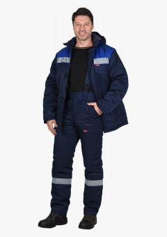 Костюм СИРИУС-РОСТ-НОРД куртка брюки, темно-синий с васильковым, Тк. смесовая