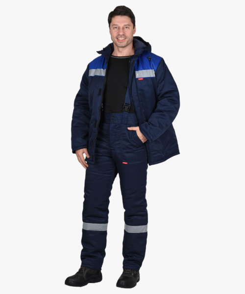 Костюм СИРИУС-РОСТ-НОРД куртка брюки, темно-синий с васильковым, Тк. смесовая