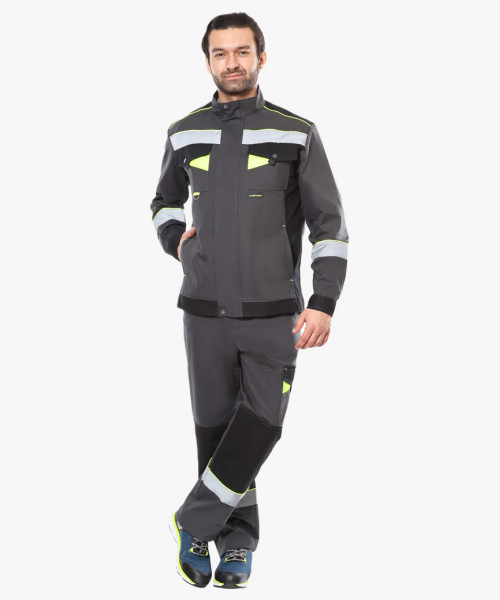 Костюм СИРИУС-ХОВАРД-РОСС куртка и полукомбинезон, т.серый с черным и лимонным кантом, СОП 50мм