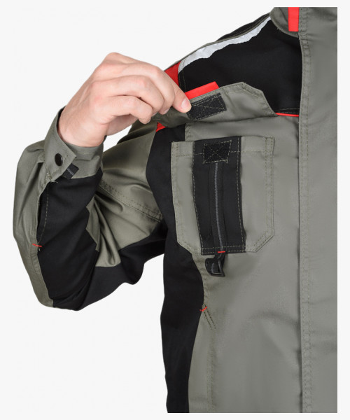 Костюм СИРИУС-СТАН куртка, брюки оливковый с черной и красной отделкой