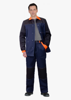 Костюм СИРИУС-АСПЕКТ куртка длин., брюки, синий с черным и оранжевой отделкой