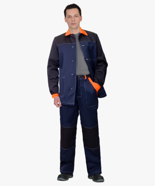 Костюм СИРИУС-АСПЕКТ куртка длин., брюки, синий с черным и оранжевой отделкой