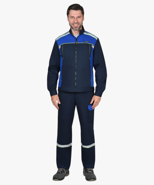 Костюм СИРИУС-ПРАКТИК-ЛЮКС-РОСС куртка, п/к т.синий с васильк. 80% х/б,  пл. 260 г/кв.м