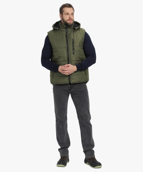 Жилет утепленный с капюшоном Респект (тк.Таслан), хаки