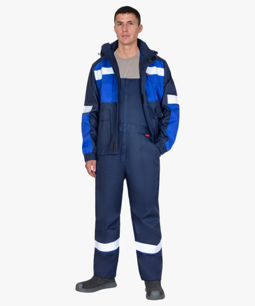 Костюм СИРИУС-ПЕТРОЛ куртка, п/к, темно-синий с васильковым и СОП, антистат 260 г/кв., ОП, НМВО