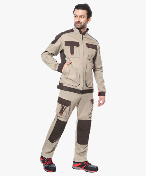 Костюм СИРИУС-ДЖЕТ БРАУН куртка, брюки песочный с т.коричневым тк. мех. стрейч с ВО