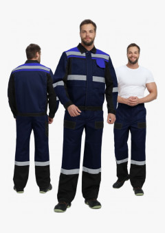 Костюм Виват-1 Премиум CH МВО (тк.Смесовая,240) брюки, т.синий/черный/васильковый