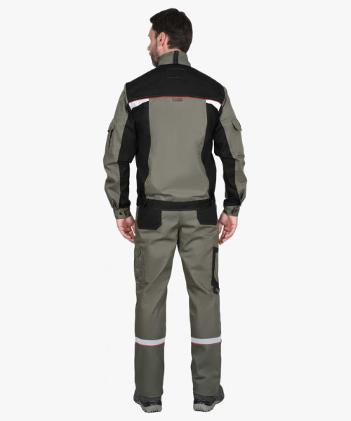 Костюм СИРИУС-СТАН куртка, брюки оливковый с черной и красной отделкой