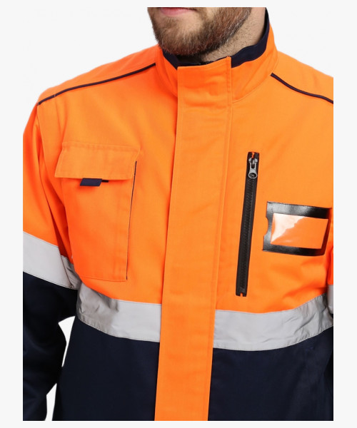 Куртка-трансформер сигнальная ProfLineSpecialist (тк.Смесовая МВО,240), оранжевый/т.синий