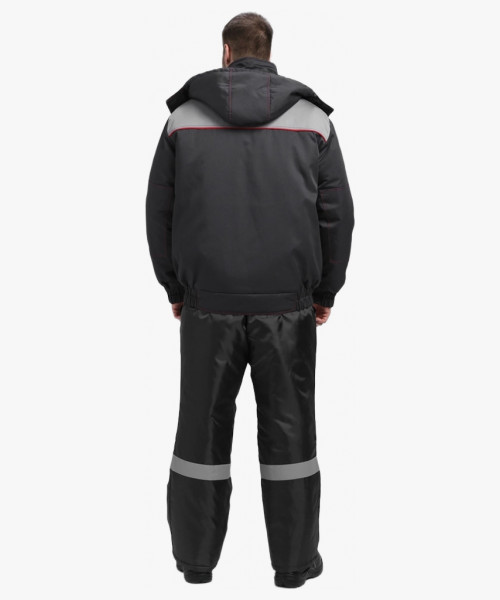 Куртка зимняя укороченная Флофт Премиум (тк.Смесовая,240), т.серый/св.серый/красный