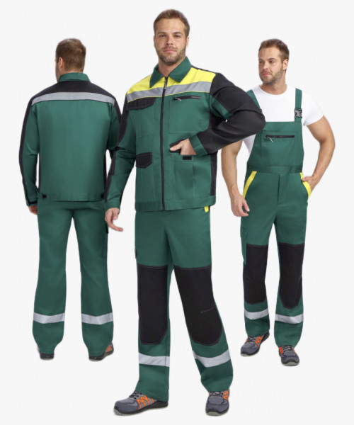 Костюм ProfLineBase-2 (тк.Твил,210) п/к, зеленый/черный/желтый