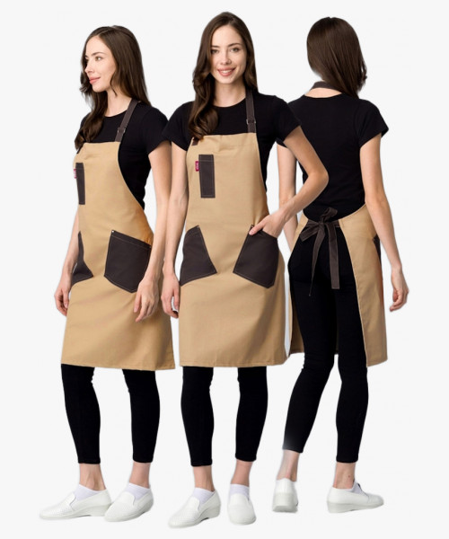 Фартук с грудкой универсальный Крафт (тк.Форвард,210), бежевый/коричневый (024)