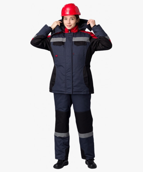 Костюм зимний женский Вектрон-2 СОП У. (тк.Смесовая,240) п/к, черный/красный/серый