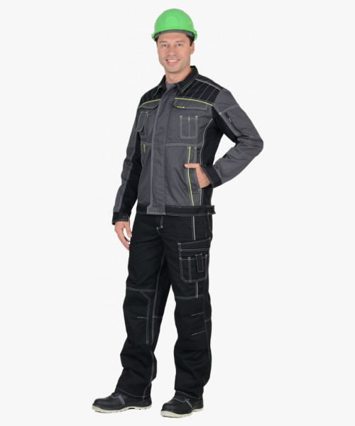 Куртка СИРИУС-ПРЕСТИЖ короткая, темно-серая с лимонным кантом