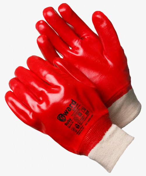 Ruby Перчатки МБС, интерлок с покрытием ПВХ красного цвета