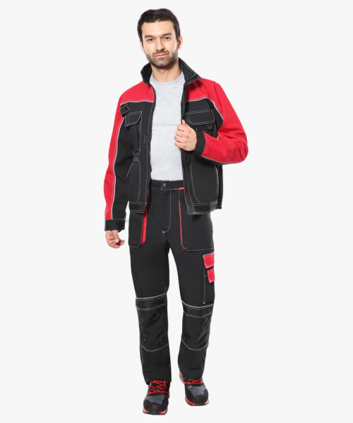 Костюм СИРИУС-АГАТ куртка, брюки черный с красным пл. 260 г/кв.м. ВО отделка