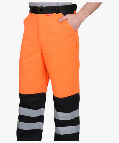 Костюм мужской летний СИРИУС-МАГИСТРАЛЬ-ЛЮКС куртка кор. с бейджем, брюки, оранжевый с чёрным и СОП