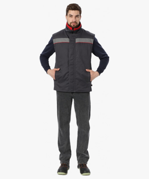 Жилет утепленный Грей (тк.Балтекс,210), т.серый/красный