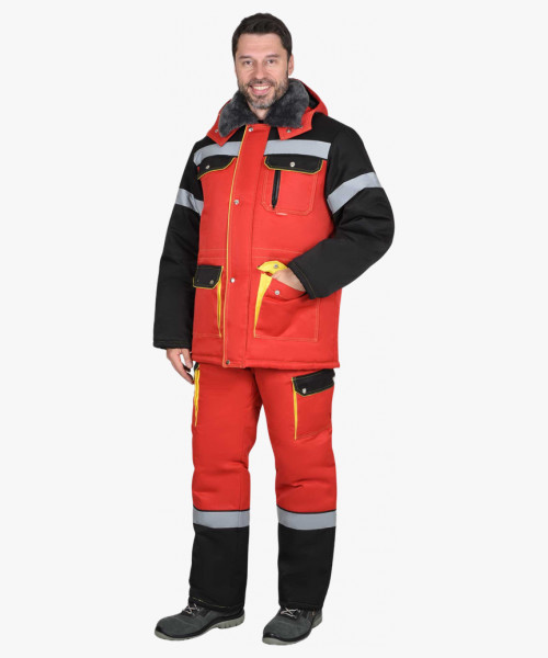 Костюм мужской зимний СИРИУС-ТИТАН куртка дл., полукомбинезон, красный