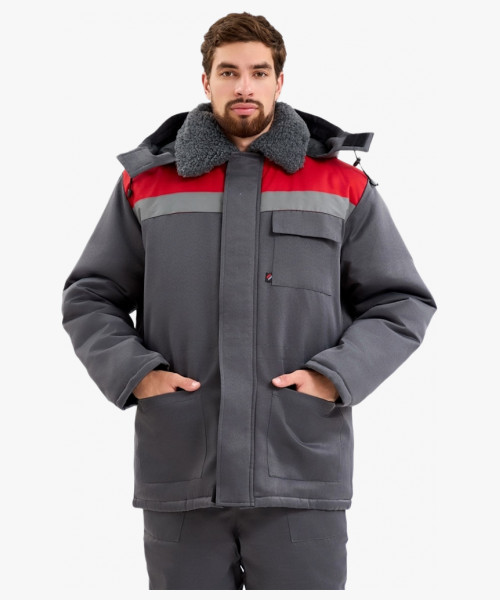 Костюм зимний Труженик-Ультра-2 СОП (тк.Смесовая,210) п/к, т.серый/красный