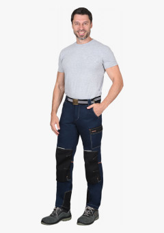 Брюки СИРИУС-ШАТЛ-РОСС с ремнем синие с черным, 80% х/б, пл. 260 г/кв.м